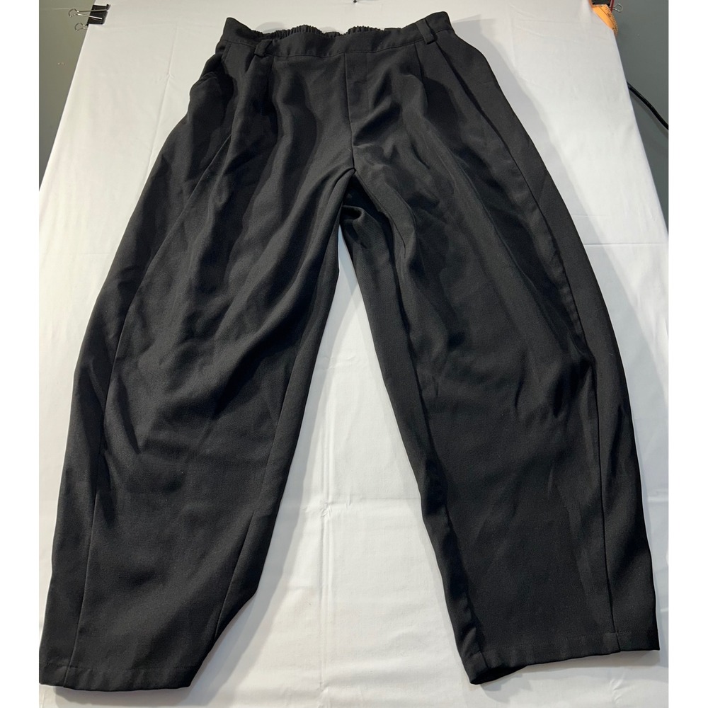 Halara Black Pleated Barrel Leg Trousers High Waisted Elastic Back Size Large